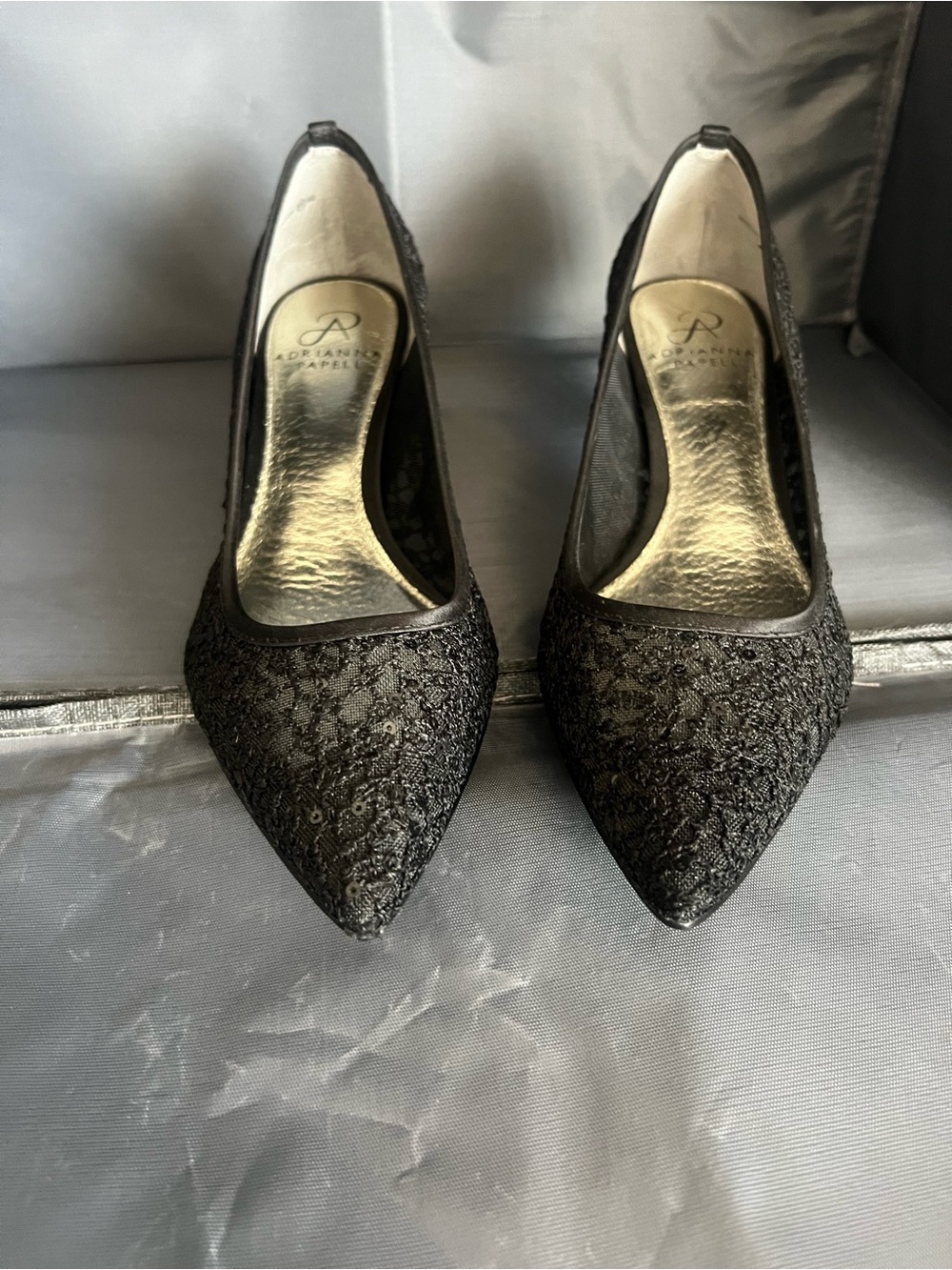 Adrianna Papell Black Lace Pointed Toe Heels